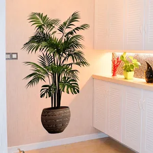 3D tropical monstera leaf wall stickers with vintage plant pot for living room decor