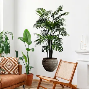 Minimalist tropical potted plant wall sticker featuring palm and monstera leaves design