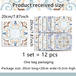 Detailed view of 12-piece mandala pattern tile stickers set sized 20x20 cm per sheet