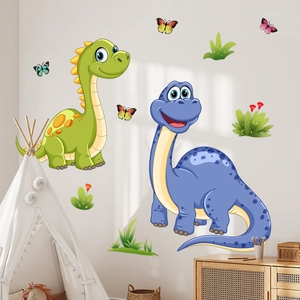 Cartoon Dinosaur Wall Stickers PVC Self Adhesive Waterproof Cute Brachiosaurus Butterfly Nursery Kids Bedroom Decoration