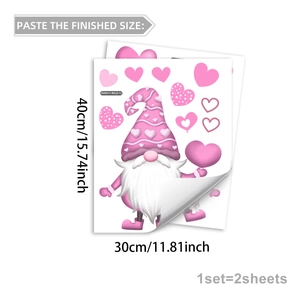 Size guide for cute pink gnome static window clings with heart patterns, 30x40cm set of 2