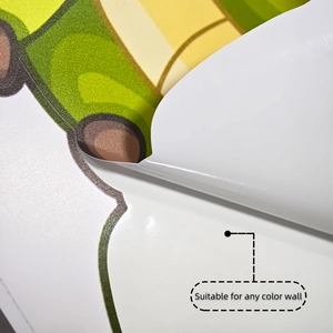 Detail showing self-adhesive backing of cartoon dinosaur wall sticker for any wall color
