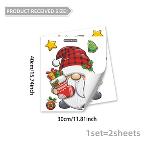 Detail of Christmas gnome window stickers set including two sheets with festive patterns