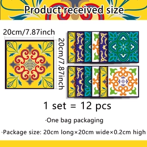 Detailed view of 12pcs bohemian tile stickers with dimensions 20cm by 20cm