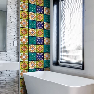 Retro mandala pattern waterproof self-adhesive wall stickers for bathroom tiles