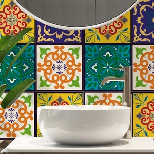 Moroccan style self-adhesive wall tiles with vibrant floral patterns for home decoration