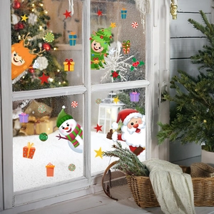 Christmas window static stickers featuring cute Santa, snowman and reindeer cartoons