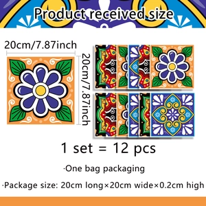 Detail view of 20x20cm self-adhesive tile stickers showing 12pcs pack and dimensions