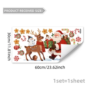 Detail view of 30x60cm Christmas window clings featuring Santa, reindeer and stars