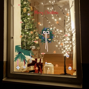 Christmas window decals with wreath and pine branch stickers for festive glass decor
