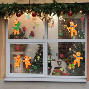 Creative Christmas gingerbread man and candy window clings for festive home glass decoration