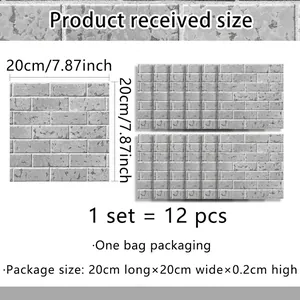 Size chart showing 20x20cm marble pattern wall stickers in a 12-piece set for home decor