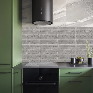 Detail of gray vintage subway tile wall stickers for modern kitchen backsplash decor