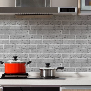 Macro view of industrial retro grey brick patterns on self-adhesive kitchen wall stickers