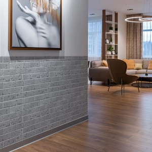 Detail of grey brick pattern wall sticker with 3D texture for modern home decor