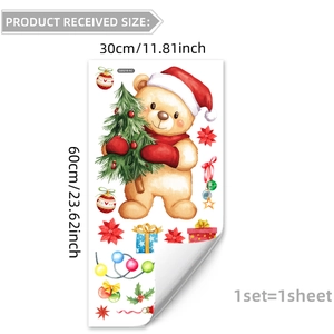 Detail of Christmas teddy bear window decal with dimensions 30x60cm for festive decoration