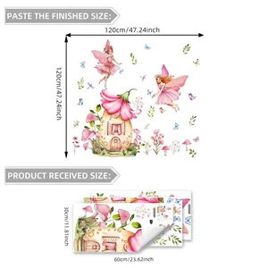 Autocollants muraux fée rose maison champignon et fleurs pour décoration maison