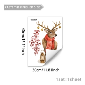 Détail du sticker de Noël renne avec lanterne et dimensions indiquées de 30x40cm