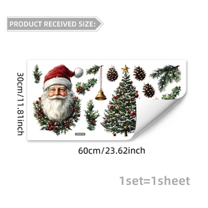 Christmas window stickers set with Santa Claus, tree and festive ornaments on 30x60cm sheet
