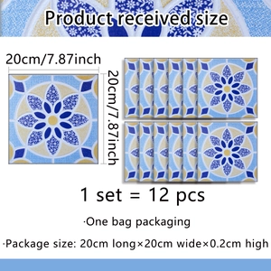 Blue and yellow mandala tile stickers set of 12 for kitchen wall decor 20x20cm