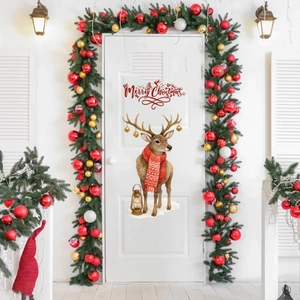 Sticker de fenêtre renne de Noël avec texte Merry Christmas et détails de clochettes
