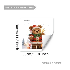 Détail d'autocollant de fenêtre de Noël montrant un ours en peluche marron avec une étoile