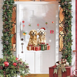 Stickers de fenêtre de Noël avec Golden Retrievers et coffrets cadeaux de fête rouges