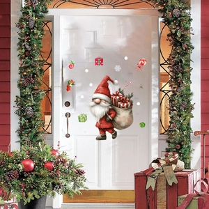 Détail de stickers de Noël avec gnome mignon, sac de cadeaux et flocons de neige