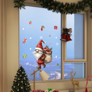 Stickers de fenêtre Noël détaillés montrant le Père Noël avec des cadeaux et motifs festifs