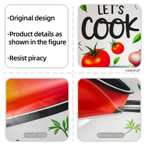 Macro view of front and back of creative Let's Cook kitchen wall stickers with vegetables
