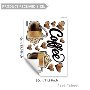 Creative coffee cup and heart wall stickers for kitchen and dining room decoration