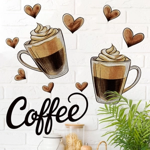 Creative coffee cup and heart wall stickers with Coffee text for kitchen decor