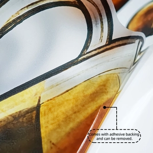 Detail of self-adhesive coffee wall sticker featuring a removable backing for easy decor