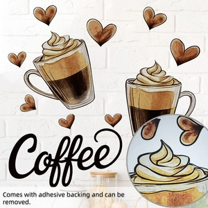 Detail of self-adhesive coffee wall decals showing texture and removable material on brick