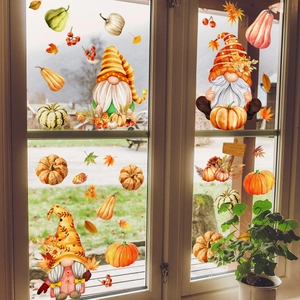 Autumn Window Clings Static PVC Double Sided Thanksgiving Gnome Pumpkin Maple Leaf Sunflower Red Truck Decor