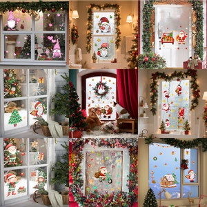 Christmas Window Stickers Santa Claus Gnome Snowflake PVC Static Clings Decals For Home Glass Door Holiday Decoration
