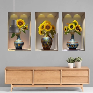 3D Sonnenblume Wandaufkleber Topfpflanze Floral Porzellanvase PVC Aufkleber Für Wohnzimmer Schlafzimmer Home Deko