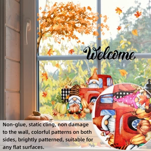 Detail of fall gnome window clings with static cling technology and double-sided patterns