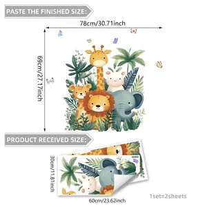 Cartoon animal wall stickers with giraffe and elephant for nursery home decor