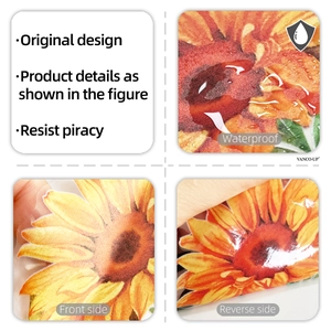 Detail of waterproof sunflower window sticker showing matte texture and adhesive backing