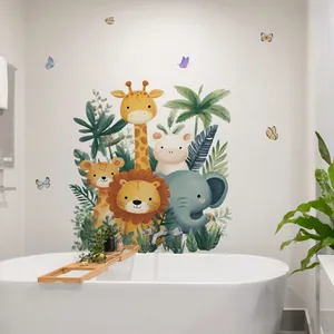 Close-up of jungle animal wall stickers with giraffe and lion for nursery decor