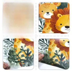 Detail of translucent cartoon lion and giraffe wall decals with double-sided visual effect