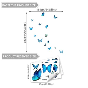 Blue butterfly static window stickers for living room, 3-sheet set DIY home wall decor