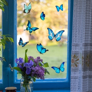 Blue butterfly static window clings for home decor with realistic butterfly designs