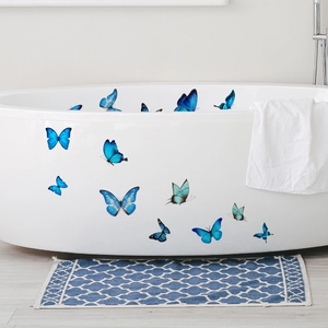 3D blue butterfly wall decals in various sizes for bathroom and home decoration