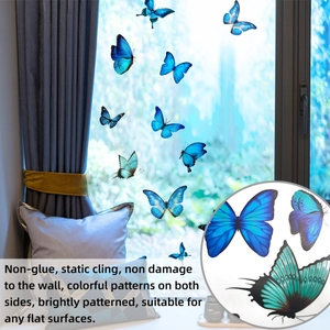 Close-up of blue butterfly window clings featuring double-sided color static design