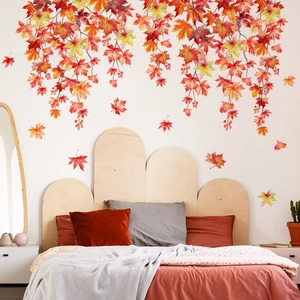 Pegatinas de pared creativas de hojas de arce otoñales para dormitorio con patrón cálido