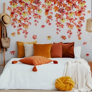 Pegatinas de pared de hojas de arce otoñales de acuarela para salón y dormitorio decorativo