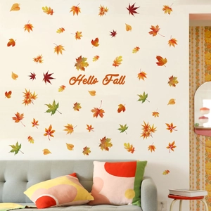 Vinilos decorativos Hello Fall con hojas de otoño coloridas para decorar el salón