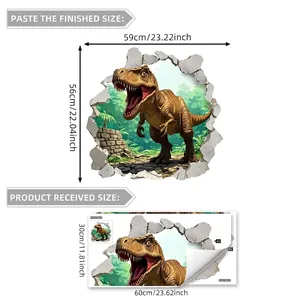Size guide for 3D T-Rex dinosaur wall decal showing finished and sheet dimensions